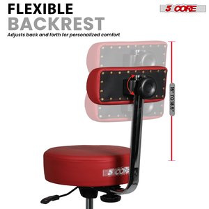 Siège de batterie 5 brins métalliques avec dossier, tabouret rembourré de 4 po, réglage pneumatique, chaise de batteur de 25,5 po, capacité de 20 kg - Product Image 2