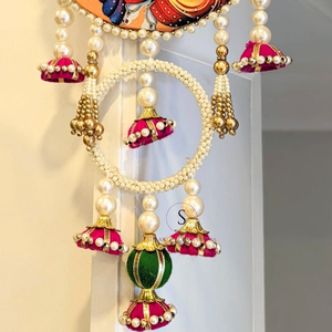 Gotta and Moti Work pichwai plinted ganrshji plinted hwork thali Pattern Hali แขวนสำหรับบ้าน, งานแต่งงาน, hldi, mehendi Decor - Product Image 5