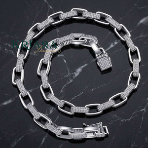 Collar de Cadena Figaro de Plata S925 con Moissanita, Chapado en Rodio, Estilo Lujoso, Unisex, para Uso Diario, Certificado para Compromiso - Product Image 1