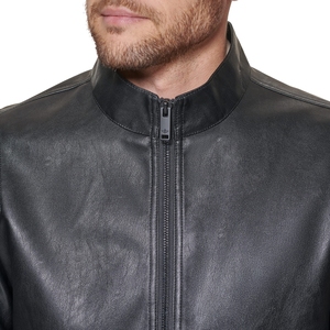 Veste de motard en cuir noir pour homme Micah Corporation - Veste légère coupe-vent avec col mandarin - Product Image 6
