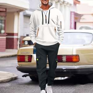 Hoodie Sets for Men Quarter <b>Zip</b> Cargo Sweatshirts & Sweatpants Tracksuit 2 Piece Set Winter Fleece Lined Sweatsuits with Pockets - Product Image 6