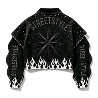 Ensemble survêtement homme personnalisé avec strass, 100% coton, qualité supérieure, veste et pantalon en jean avec strass, pour unisexe.