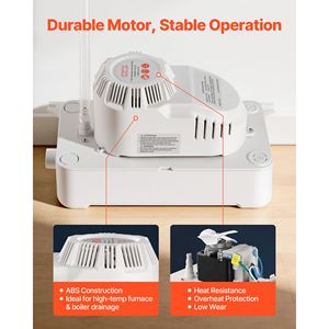 Pompa di scarico condensa automatica per climatizzatore da 1/12 HP, 90 GPH, 20 piedi di prevalenza, 115V, tubo da 20 piedi, interruttore di sicurezza, ricambi per climatizzatori - Product Image 5
