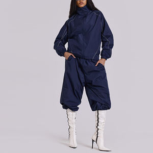 Conjunto Deportivo de Dos Piezas para Mujer, 100% Algodón, Elástico, Cuello en V, Estilo Hip Hop, Forro Polar, Transpirable, para Invierno - Product Image 2
