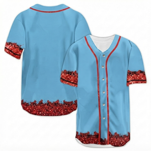 เสื้อเบสบอลสั่งทำพิเศษจากผู้ผลิต แต่งขอบสีแดงวิบวับ แบบซับลิเมชั่นติดกระดุม เสื้อกีฬาทีม ผ้าโพลีเอสเตอร์ตาข่าย 100% คอวี ระบายอากาศได้ดี - Product Image 1