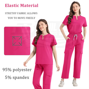 Ensemble de blouses médicales pour femmes, col en V, en sergé, manches courtes, rose, Spandex/Polyester, uniformes d'hôpital, poches avec détection d'aiguilles pour le personnel médical - Product Image 3
