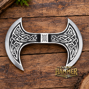 Cabeza de hacha medieval vikinga forjada a mano con grabado. - Product Image 1
