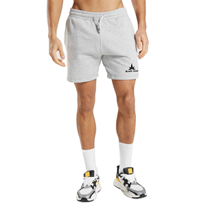 Shorts de jogging décontractés pour hommes en molleton gris chiné tricoté, 240g, en Spandex/Polyester, taille mi-haute, avec logo frontal et cordon de serrage, style athlétique - Product Image 2