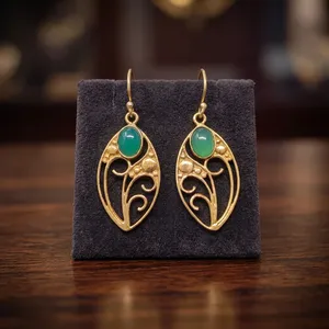 Pendientes de Latón Verde al por Mayor, Joyería de Moda Hecha a Mano, Fabricante de Pendientes, Diseño Personalizado, Pendientes de Latón para Mujer - Product Image 2