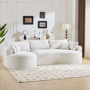 Divano Moderno in Tessuto Chenille Bianco Compresso Senza Ossa da 124,5 Pollici con 3 Cuscini Schienale e 4 Cuscini Decorativi per Soggiorno - Product Image 6
