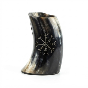 Mug en corne de bœuf naturelle, sans danger pour les aliments, écologique, avec support en bois, logo personnalisé - Product Image 3