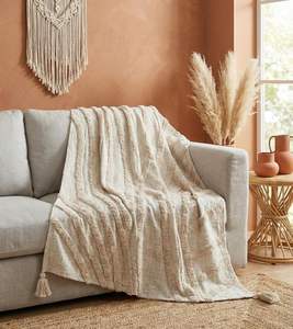 Manta de Algodón 100% con Diseño de Mechones |   Manta de Sofá de Diseño Geométrico Boho |   Manta Decorativa Suave Tejida con Borlas - Product Image 3