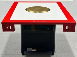 Tavolo Hot Pot Cinese Senza Fumo con Bordo in Legno Massello e Piano in Marmo, Tavolo da Pranzo Rettangolare con Piano a Induzione per Ristorante - Product Image 2