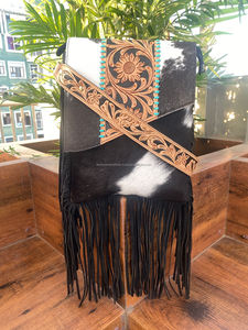 กระเป๋าหนังวัวแท้แบบตะวันตกสำหรับผู้หญิงกระเป๋าพาดลำตัวประดับพู่ประดับหนังวัวแกะสลัก - Product Image 2