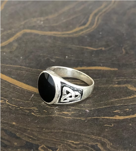 Unisex Black Onyx Signet 925 Sterling Silver <b>Ring</b> - Oval Gemstone <b>Celtic</b> Knotwork Textured Band Wholesaler Vendor - Product Image 4