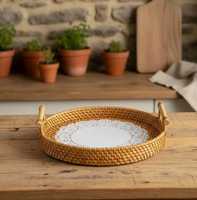 Plateau en rotin de qualité supérieure, décor floral, meilleur vendeur Alibaba, vente en gros, plateau d'organisation pour la maison et la cuisine, fabriqué en Inde