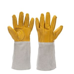 Gants de travail en cuir grainé jaune avec paume renforcée, pouce Keystone et manchette en cuir pleine fleur pour le soudage, la construction et les travaux industriels - Product Image 1