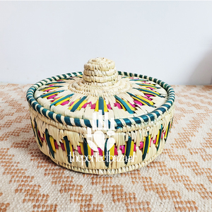 Cestas Multifuncionales de Hierba Natural Moonj, Cesta de Almacenamiento con Tapa, Diseño Redondo, Cesta de Almacenamiento Ecológica - Product Image 1