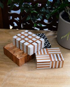 Handmade Wooden Box Set Rectangle Modern Inlay Design Tabletop Decoration Craft Gift - Product Image 1