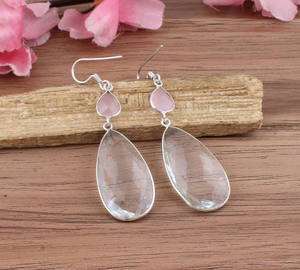 ต่างหูคริสตัลโรสควอตซ์ธรรมชาติ ประดับด้วยเงินแท้ 925 งานแฮนด์เมด เครื่องประดับหรูหรา สำหรับงานแต่งงาน งานครบรอบ งานปาร์ตี้ - Product Image 3