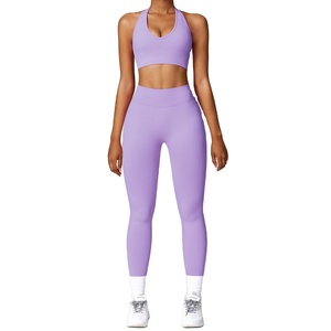 Conjunto de Yoga Cómodo para Mujer, Diseño Sólido de 2 Piezas, Ropa Deportiva con Diseño Personalizado, Leggings y Sujetador de Tallas Grandes, Conjuntos de Ropa de Yoga - Product Image 3
