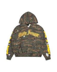 Nouveaux sweats à capuche d'hiver surdimensionnés 2026 en camouflage épais avec logo personnalisé pour unisexe, en coton et polyester délavé à l'acide avec fermeture éclair résistante aux rayures solaires - Product Image 3