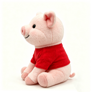 Peluche de cerdo rosa, lindo cerdo de peluche, cerdo de peluche con camisa roja, muñeco de peluche de cerdo sentado - Product Image 2