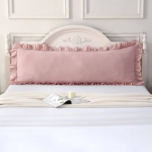 <b>Extra</b> <b>Large</b> Ruffled Lumbar Cushion Cover, 100% Cotton Printed Striped Frilled <b>Pillow</b> Red Ticking Stripe 16X41" - Product Image 6