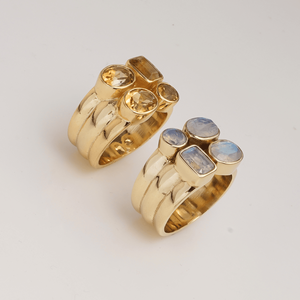 Rainbow Moonstone Multi Stone Statement <b>Ring</b> Gold Plated Sterling Silver <b>Brass</b> Handmade Designer Gemstone <b>Ring</b> For Women Gift - Product Image 5