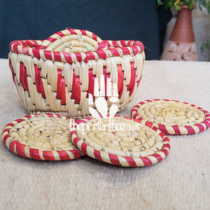 Posavasos Redondo de Hierba Moonj Roja, Diseño Clásico Ecológico, No Tóxico, Duradero, Theperfectbazaar - Product Image 4