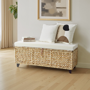 Wholesale Water Hyacinth Bench With <b>Storage</b> Baskets, Woven Wicker Bench With <b>Cushion</b> For Living Room From Vietnam Factory - Product Image 5