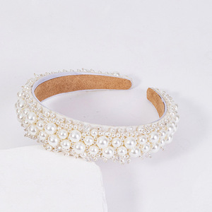 White Pearl Beaded Satin Plastic Handmade Elegant Wedding Bridal Hair Band for <b>Women</b> - Product Image 5