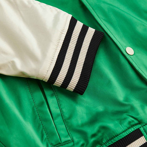 Veste universitaire en satin vert pour homme, coupe classique, col rabattu, couleur unie, vêtement décontracté pour l'automne - Product Image 6