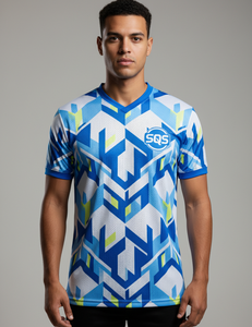Maillot de sport personnalisé pour homme à manches courtes 100 % polyester avec blocs de couleur et passepoil, sublimation, séchage rapide, maille, col rond, vente en gros - Product Image 1