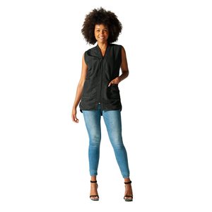 Men's <b>Black</b> Sleeveless Zipper <b>Vest</b> with Pockets Winter Stand Collar Solid Casual Outer Wear Front Logo Regular Length - Product Image 4