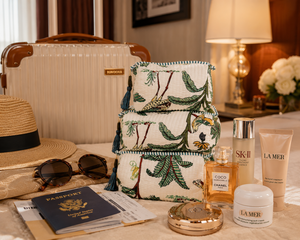Set de Bolsas Cosméticas Acolchadas de Algodón Verde, Organizador de Maquillaje con Estampados de Animales, Estilo Bohemio, Ecológico, para Viaje - Product Image 2