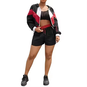 Conjunto de Pantalones Cortos de Dos Piezas a la Moda para Mujer, Chaqueta con Capucha y Cremallera, Conjunto Deportivo para Mujer - Product Image 3