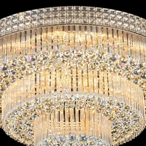 Lustre Rond en Cristal Éclatant, Éclairage Doré Chaleureux, Tiges de Verre Superposées, Perles Scintillantes, Luminaire de Plafond de Luxe, Élégant et Moderne - Product Image 2