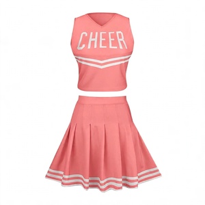Ensemble haut et jupe d'uniforme de cheerleading rose personnalisé, sublimé, pour femmes, équipe de cheerleaders du lycée, tenue athlétique, haut court - Product Image 1
