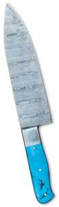 Cuchillo de Chef de Acero de Damasco Hecho a Mano con Mango de Resina Azul Cielo y Refuerzo de Acero, Herramienta Culinaria - Product Image 5