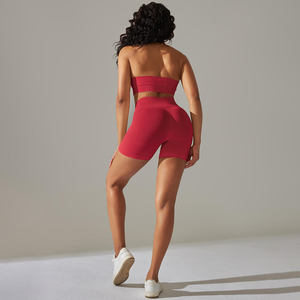 Nouveautés : Ensembles deux pièces décontractés sans couture pour femmes grandes tailles, avec logo personnalisé, design halter uni, soutien-gorge de yoga et short pour la course, la gym et le fitness - Product Image 6