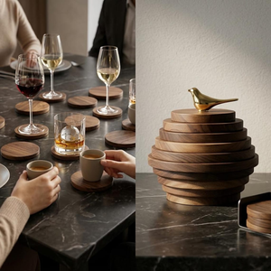Posavasos Magnéticos Apilables de Madera de Nogal Hechos a Mano, Posavasos Escultóricos de Madera con Soporte Magnético, Elegantes para Escritorio y Mesa - Product Image 3