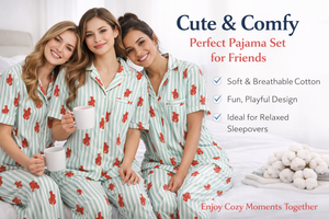 ชุดนอนผ้าฝ้ายลายปูพร้อมลายทาง เสื้อแขนสั้นและกางเกงขายาว ชุดนอนฤดูร้อนสำหรับผู้หญิง ชุดนอนพรีเมียม - Product Image 6