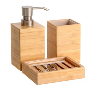 Juego de Dispensador de Jabón Minimalista de Bambú Sostenible |   Venta al por Mayor B2B - Product Image 1