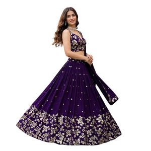 Women's <b>Sequins</b> and Thread Embroidered Work Georgette Lehenga Choli With Dupatta (6015-Purple-Women-Lehenga-Choli-Latest - Product Image 1
