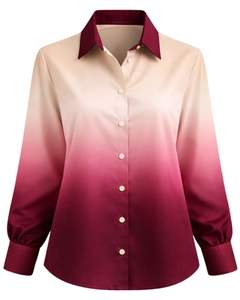 Chemise boutonnée à manches longues pour femme, dégradé beige à bordeaux, style décontracté pour le bureau, fabrication sur mesure, vêtements OEM personnalisés - Product Image 1