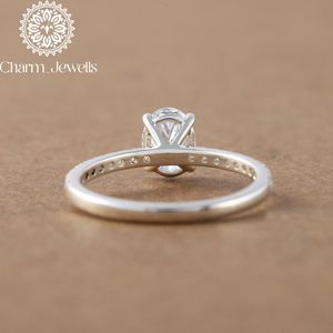 Charm_Jewells Women's <b>Oval</b> Cut <b>Moissanite</b> <b>Engagement</b> <b>Ring</b> 18K Gold Rhodium Plated Prong Setting Classic Style - Product Image 3