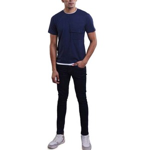 <b>Men's</b> <b>Navy</b> <b>Blue</b> Short Sleeve O Neck <b>T</b>-<b>Shirt</b> With Contrast Trim Pocket Regular Fit Casual Jersey Cotton Tops - Product Image 4