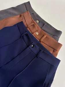 Pantalon large taille haute pour femme, couleur unie, en satin, coupe ample, longueur complète, élégant, pour l'automne, avec ceinture - Product Image 5