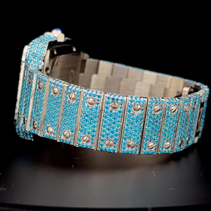 Montre à cadran arabe, couleur bleue fantaisie, entièrement sertie de diamants colorés, style Hip Hop, mouvement à quartz, automatique, entièrement sertie de diamants - Product Image 2